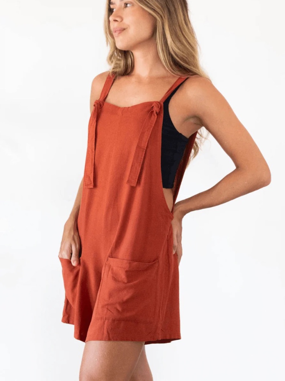 Tie-Strap Rust Romper Dress - Women's Jumpsuit